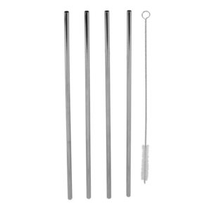 Benzer Bar Ecozon Stainless Steel Straws (Set of 4) – Extra Long 27cm Reusable Metal Straws with Cleaning Brush